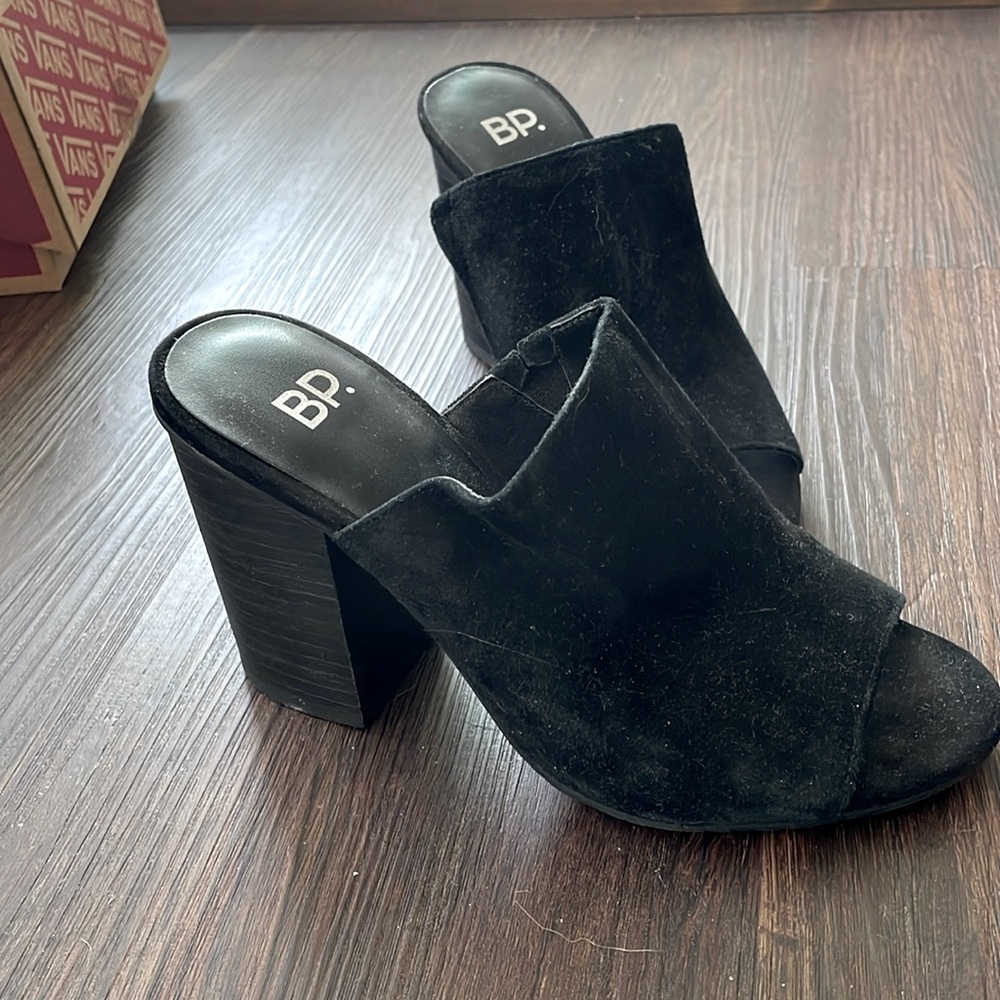 BP suede heeled mules open toe